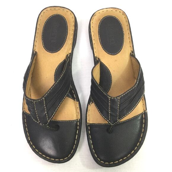 Born Leather Thong Open Toe Comfort Flip Flop Sandal Women's Black Size 9 - Picture 2 of 13